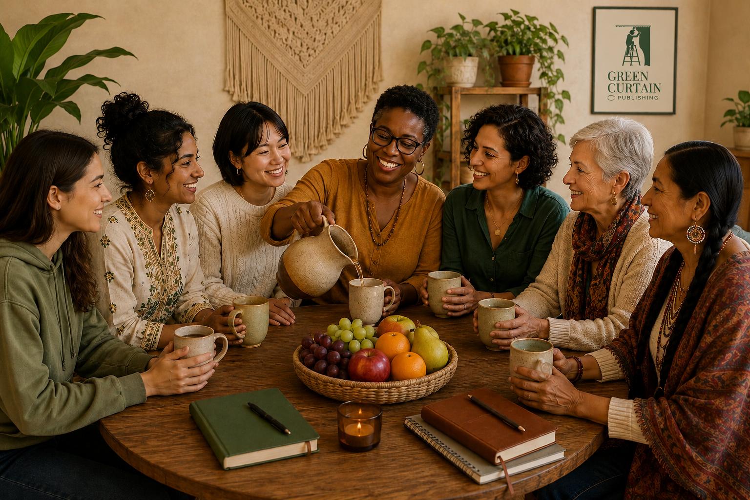 A group of women sitting around a table in warm conversation